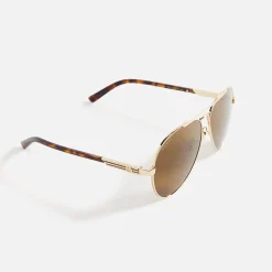 Best Gucci 002 Sunglasses Gold / Havana / Brown