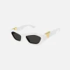 Shop Bottega Veneta Acetate Square Frame With Gold Triangle Hinge White With Grey Lens