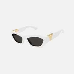 Shop Bottega Veneta Acetate Square Frame With Gold Triangle Hinge White With Grey Lens