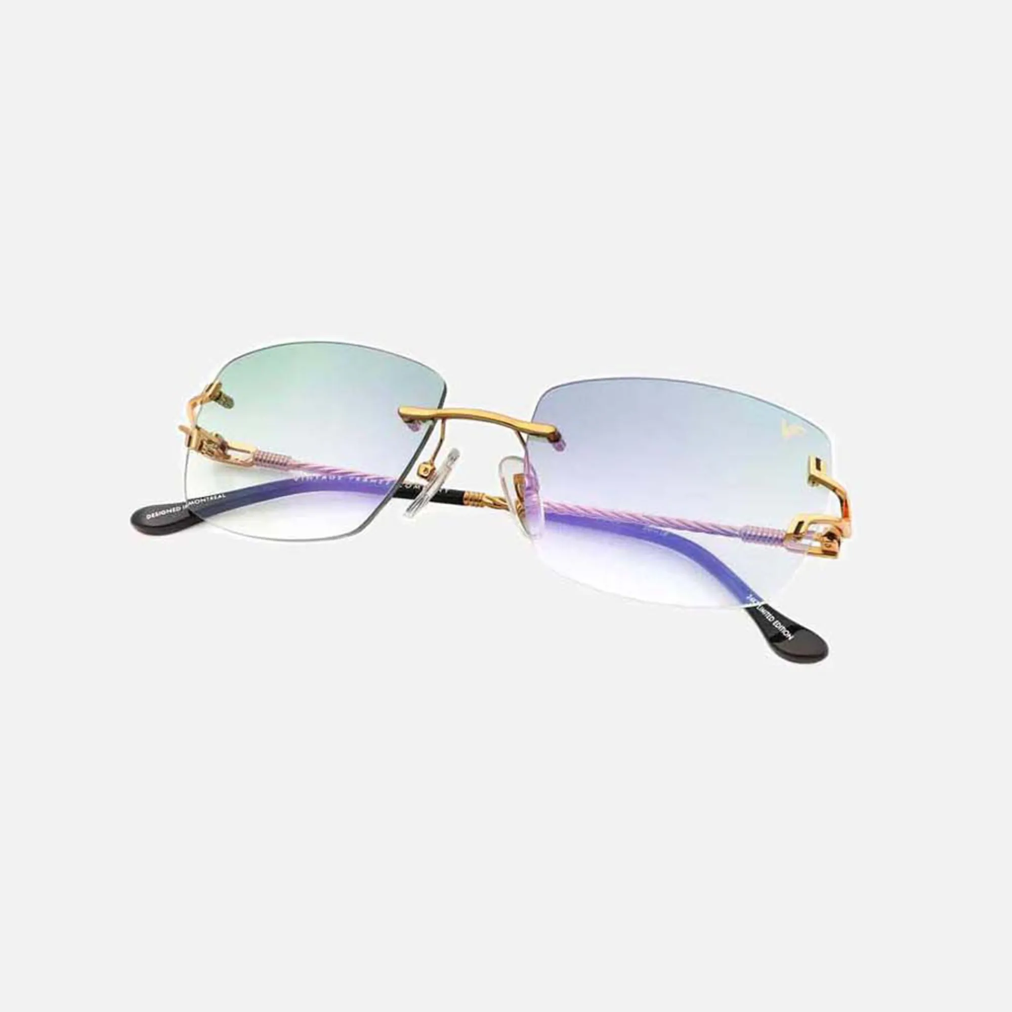 Best Vintage Frames Bal Harbour Drill Mount 24Kt Yellow Gold Powder Green / Flash Purple