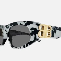 Outlet Balenciaga Bb Logo Gold Hinge Acetate Cat Eye Cow Print