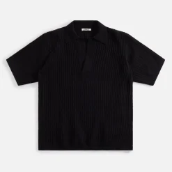 Sale Auralee Brushed Cotton Wool Rib Knit Skipper Polo Black