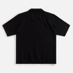 Sale Auralee Brushed Cotton Wool Rib Knit Skipper Polo Black