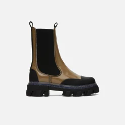 Hot Ganni Cleated Heeled Mid Chelsea Boot Petrified Oak