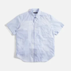 Online CDG Homme Comme Des Garcons Homme Cotton Stripe Check Mix Garment Washed Shirt Blue