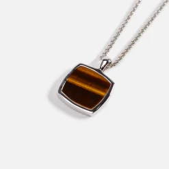 Hot Tom Wood Cushion Pendant Tiger Eye 21.5In Silver