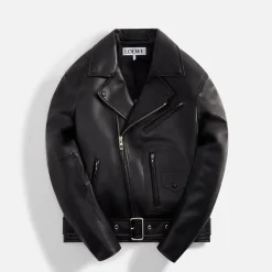 Store Loewe Debossed Biker Jacket Black