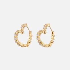 Shop Luv AJ Diamond Heart Bijoux Hoop Earrings Gold