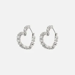 Discount Luv AJ Diamond Heart Bijoux Hoop Earrings Silver