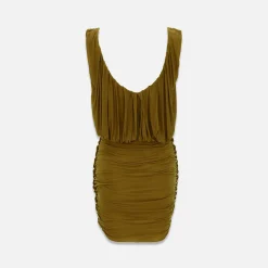 Best Saint Laurent Drapped Dress Khaki