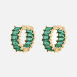 New Luv AJ Emerald Ballier Huggie Hoop Earrings Emerald Green / Gold