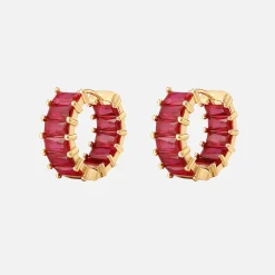 Cheap Luv AJ Emerald Ballier Huggie Hoop Earrings Ruby Red / Gold