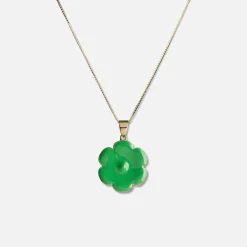 Clearance VEERT Enamel Flower Pendant W/ Chain Green