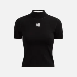 Store T by Alexander Wang Foundation Bodycon Mock Neck Top With Logo Patch Black