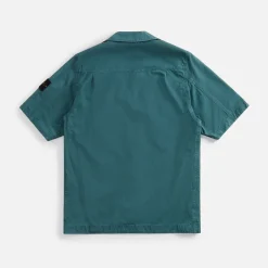 Shop Stone Island Garment Dyed Cupro Cotton Twill Shirt Bottle Green