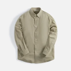 Discount Auralee Hard Twist Wool Viyella Shirts Light Khaki