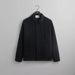 Sale Kith Cotton Eyelet Boxy Collared Overshirt Black