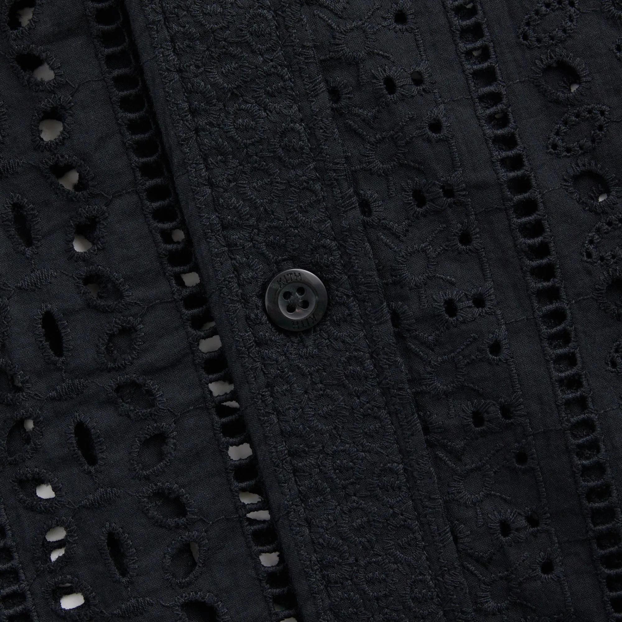 Sale Kith Cotton Eyelet Boxy Collared Overshirt Black