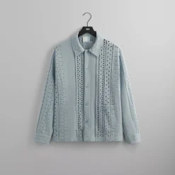 Cheap Kith Cotton Eyelet Boxy Collared Overshirt Light Indigo