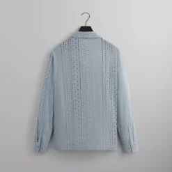 Cheap Kith Cotton Eyelet Boxy Collared Overshirt Light Indigo