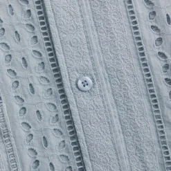 Cheap Kith Cotton Eyelet Boxy Collared Overshirt Light Indigo