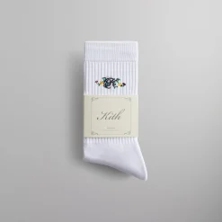 Cheap Kith Floral Script K Socks White
