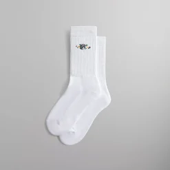 Cheap Kith Floral Script K Socks White