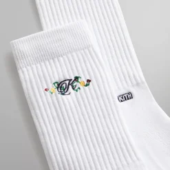 Cheap Kith Floral Script K Socks White