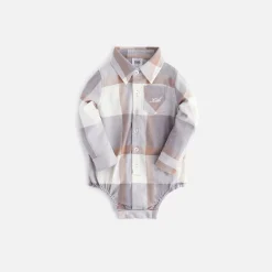 Flash Sale Kith Baby Kith Kids Baby Plaid Long Sleeves Shirt Onesie Ghost Grey