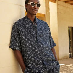 Shop Kith Silk Geometric Stitch Gi Shirt Nocturnal