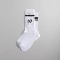 Sale Kith Striped Script Laurel Logo Sock White