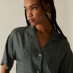 Store Kith Women Elena Monogram Silk Camp Shirt Serpentine