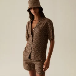 Hot Kith Women Elena Monogram Silk Camp Shirt Canvas