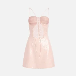 Best Kim Shui Lace Up Pailette Mini Dress Pink