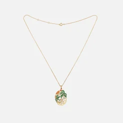 Shop Yvonne Leon Lamour A La Page Palm Necklace Yellow Gold / Green / Orange