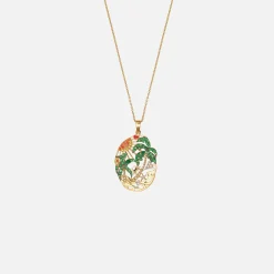 Shop Yvonne Leon Lamour A La Page Palm Necklace Yellow Gold / Green / Orange