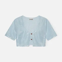 Cheap Ganni Light Sequin Blouse Ice Water