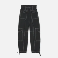 Best Ganni Light Slub High Waist Pocket Pants Black