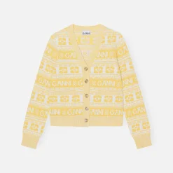 Best Ganni Logo Wool Mix Cardigan Maize