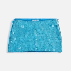 New Danielle Guizio Low Rise Paillette Skirt Sea Blue