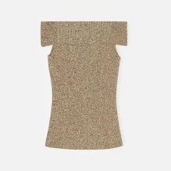 Clearance Ganni Melange Knit Off Shoulder Top Brandy Brown