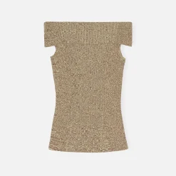 Clearance Ganni Melange Knit Off Shoulder Top Brandy Brown