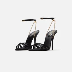 Online Saint Laurent Melody Sandal Chain Crepe Satin Black