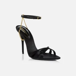Discount Saint Laurent Melody Sandal Chain Crepe Satin Black