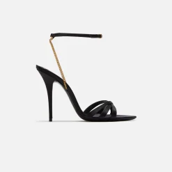 Discount Saint Laurent Melody Sandal Chain Crepe Satin Black