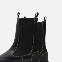 Cheap Ganni Mid Chelsea Yellow Stitch Boot Black