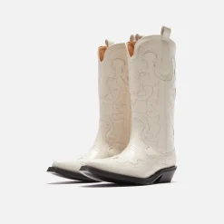 Hot Ganni Mid Shaft Embroidered Western Boot Egret