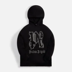Cheap Palm Angels Monogram Statement Hoodie Black / Off White