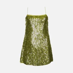 New Retrofete Nara Sequin Dress Lime Punch