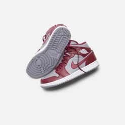 Shop Jordan Nike Air1 Mid Cherrywood Red / White / Cement Grey